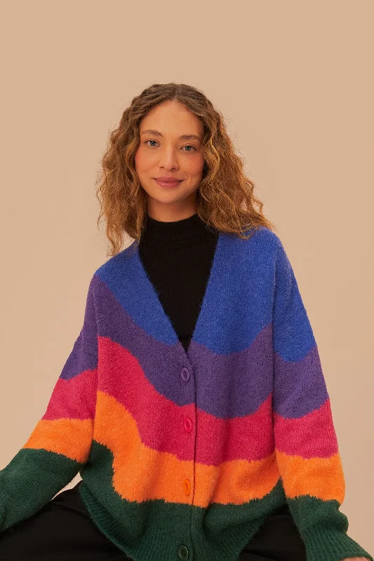 Vintage Fashion Vintage Waves Multicolor Knit Cardigan