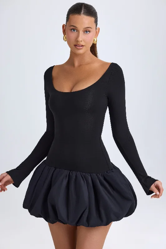 Exquisite Women's Wear Sale Scoop-Neck Drop-Waist Bubble Hem Mini Dress in Black