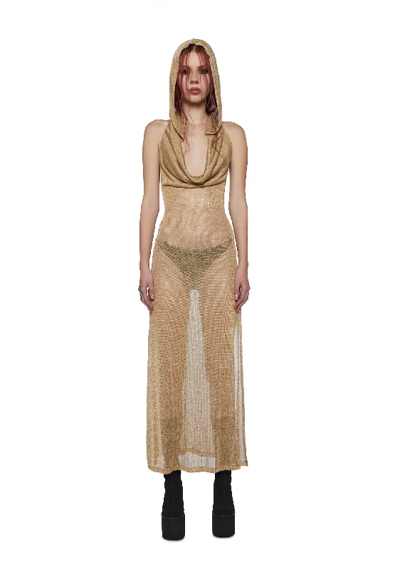 Modern Romance Tempo Metallic Hoodie Maxi Dress - Gold