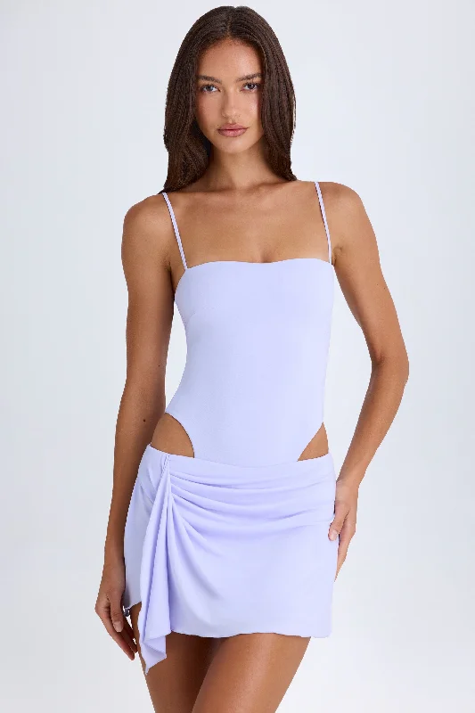 Budget Friendly Draped Cut-Out Mini Dress in Soft Lilac