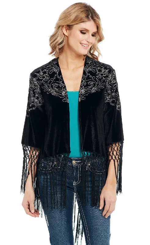 Redefining Women's Style Cowgirl Up Womens Black Polyester Velvet Wrap Cardigan S/S