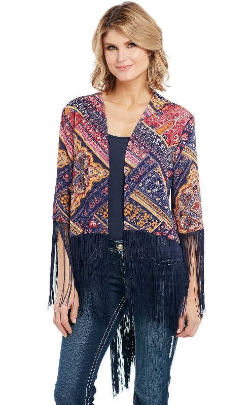 Stay Ahead In Style Cowgirl Up Womens Multi-Color Polyester Hi-Lo Kimono Cardigan