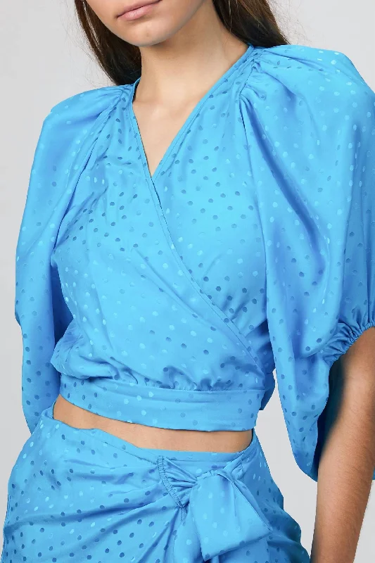 Trendy Aesthetics Wrap Blouse In Turquoise Jacquard