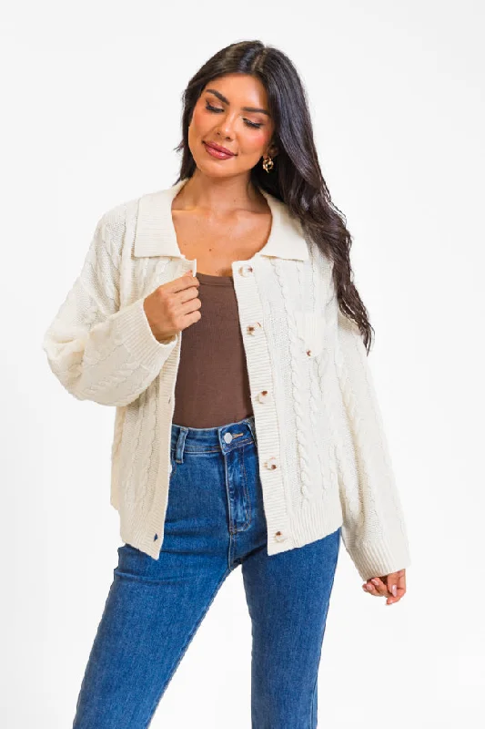 Stylish Basics Having A Meltdown Beige Cable Knit Shacket FINAL SALE