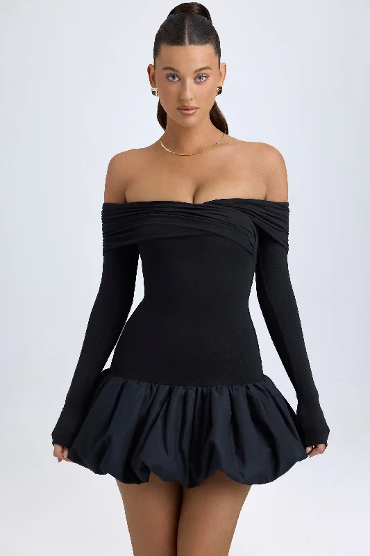 Exclusive Deals Online Modal Off-Shoulder Bubble Hem Mini Dress in Black