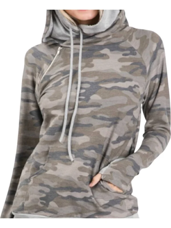 Special Occasion Wear Camo Side Zipper Hoodie In Camo Print