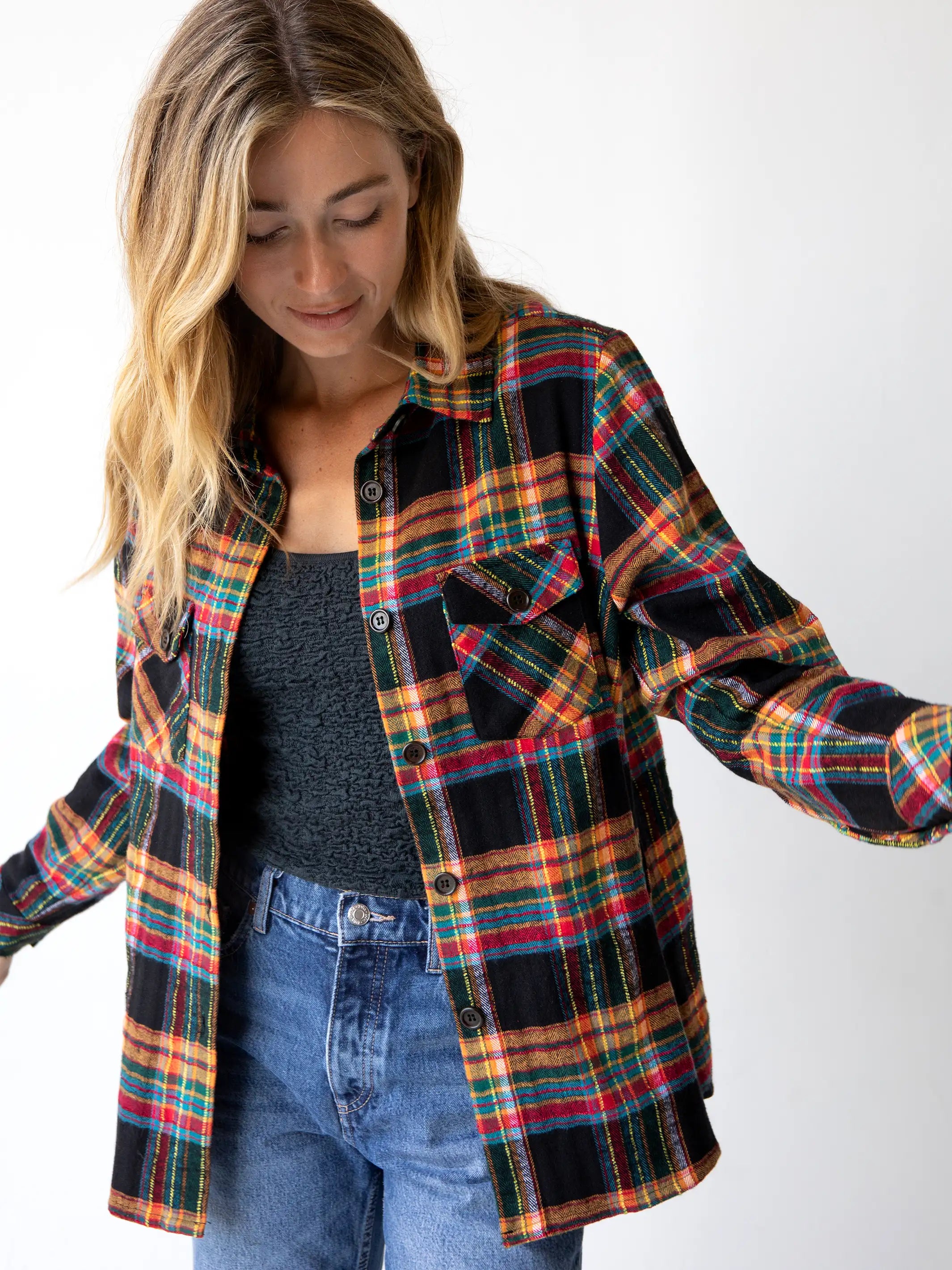 Winter Warm - Up Sale Denver Flannel Buttondown - Black Multi Plaid