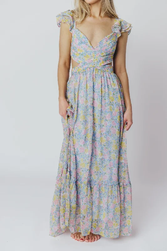 Coastal Beach - Inspired Style ASTR Primrose Maxi Dress in Blue/Pink Floral