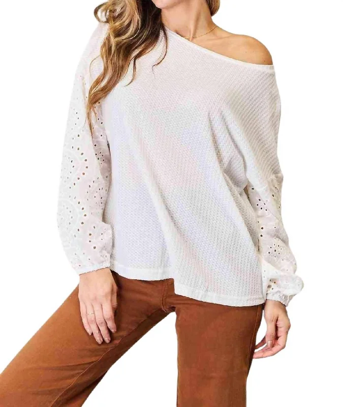 Stylish Statements Eyelet Elegance Drop Shoulder Blouse In White