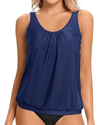 Huge Savings On Parisian Styles Athletic Tankini Bathing Top Adjustable Straps For Women-Navy Blue