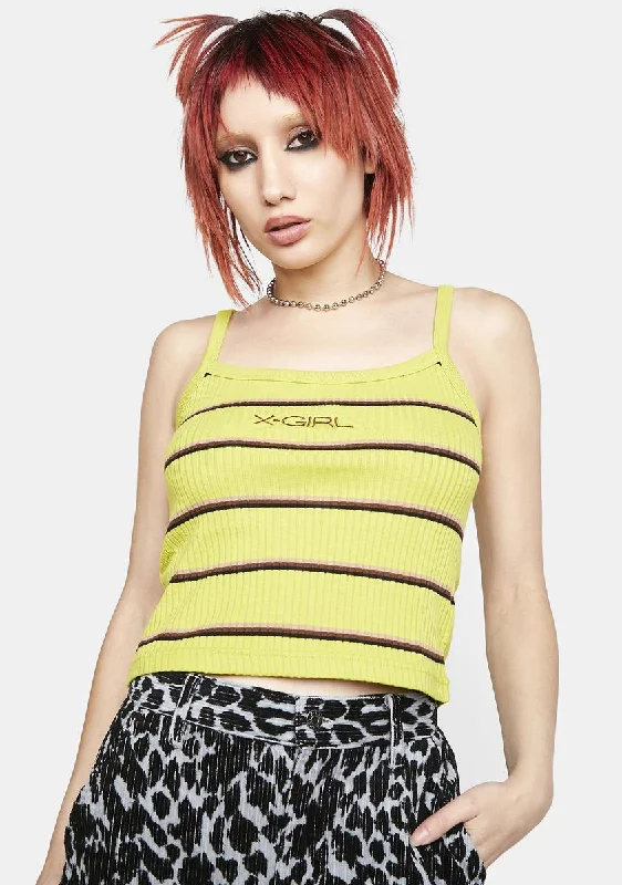 Trendy Threads Lime Logo Striped Crop Cami Tank