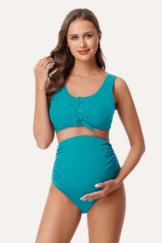 Boutique Styles Two-Piece Ribbed Front Knot Maternity Swimsuit