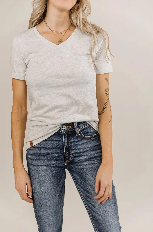 Flash Sale Event V-Neck Lulu Short Sleeve Top In Heather Grey