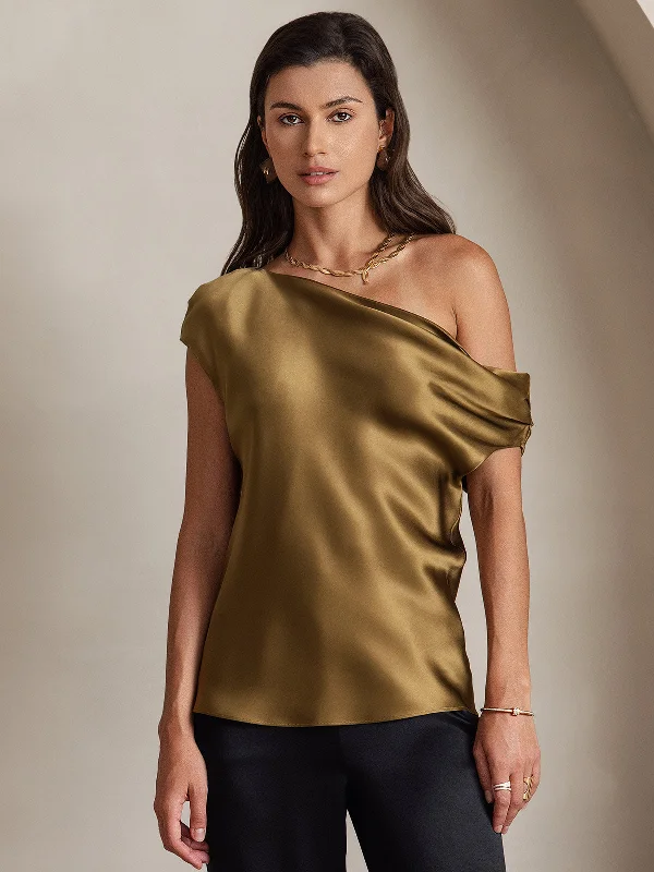 Trend Setting Threads 19Momme Silk Chic Elegant One-Shoulder Top