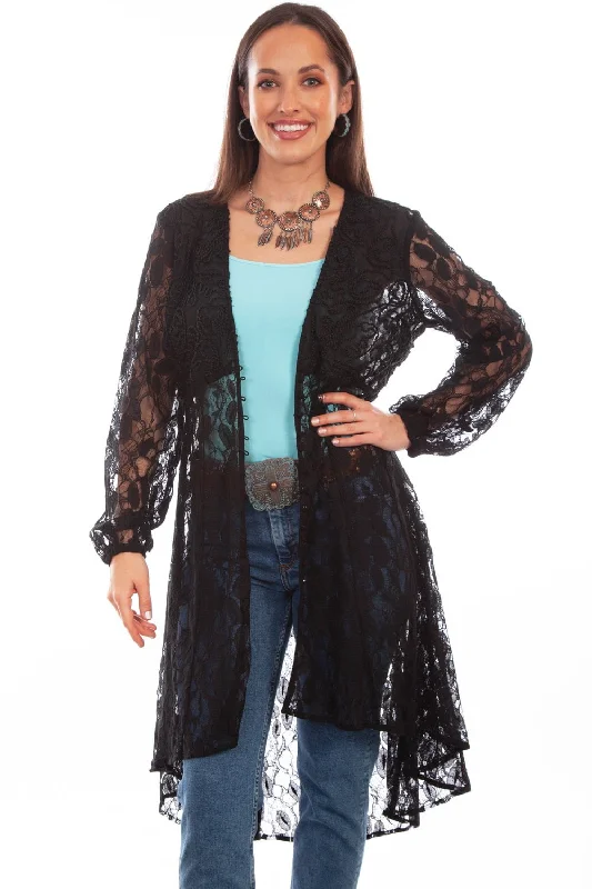 Hurry Before It's Gone Scully Womens Black 100% Polyester Lace V-Neck Duster