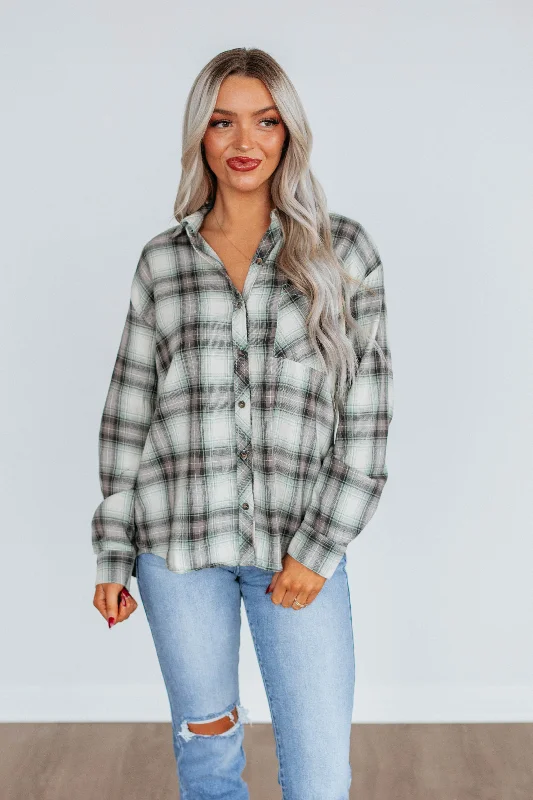 Casual Weekend Relaxed Style Camden Flannel Top - Mint