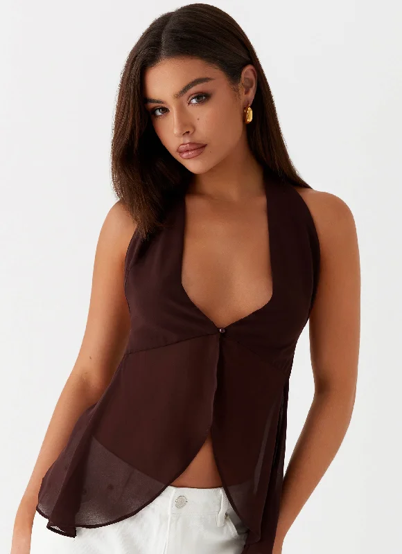 Brand Name Clothing Discount Extravaganza At Last Halterneck Top - Brown