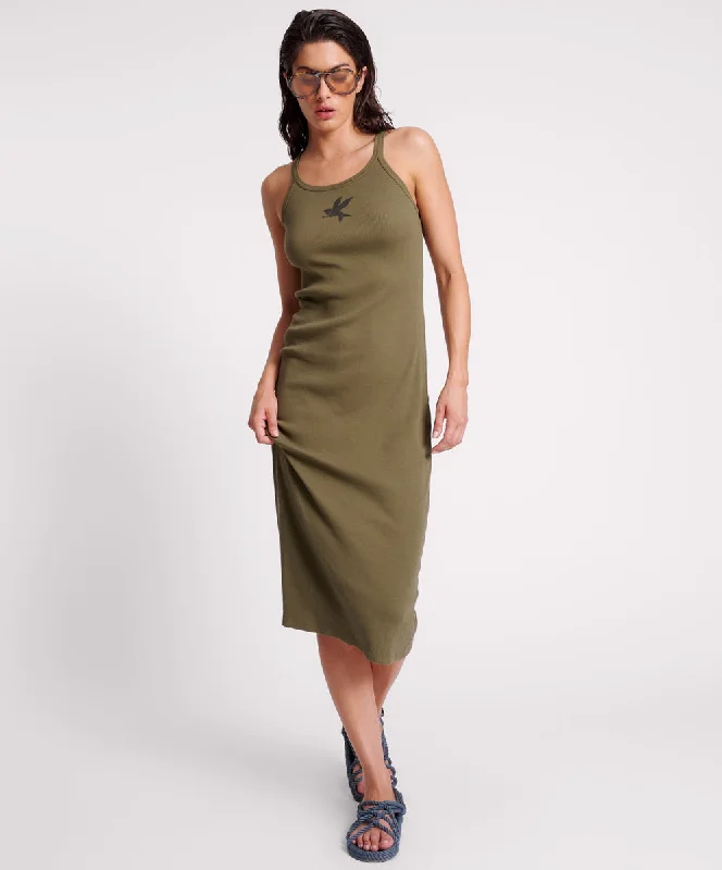 Evening Elegance One Teaspoon Ribbed Singlet Midi Dress - Khaki