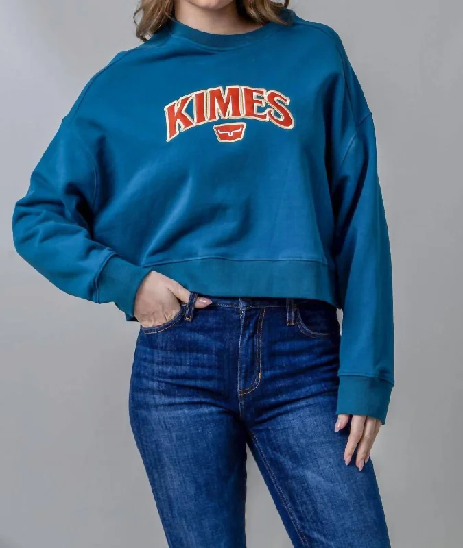 Score Big On Glamorous Red - Carpet Styles Colfax Crew Sweatshirt In Mid Blue