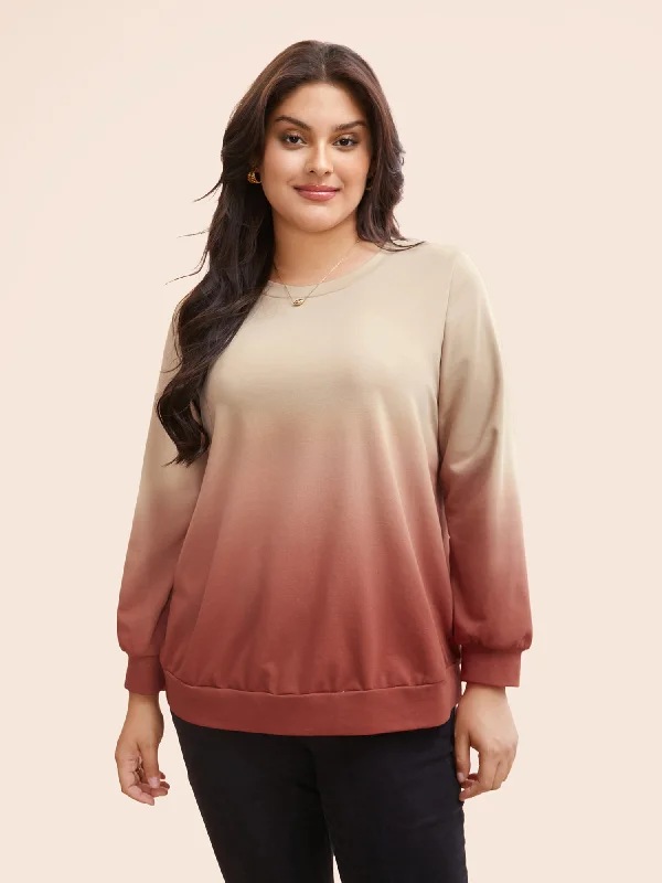 Elegant Style Gradient Dyeing Round Neck Sweatshirt