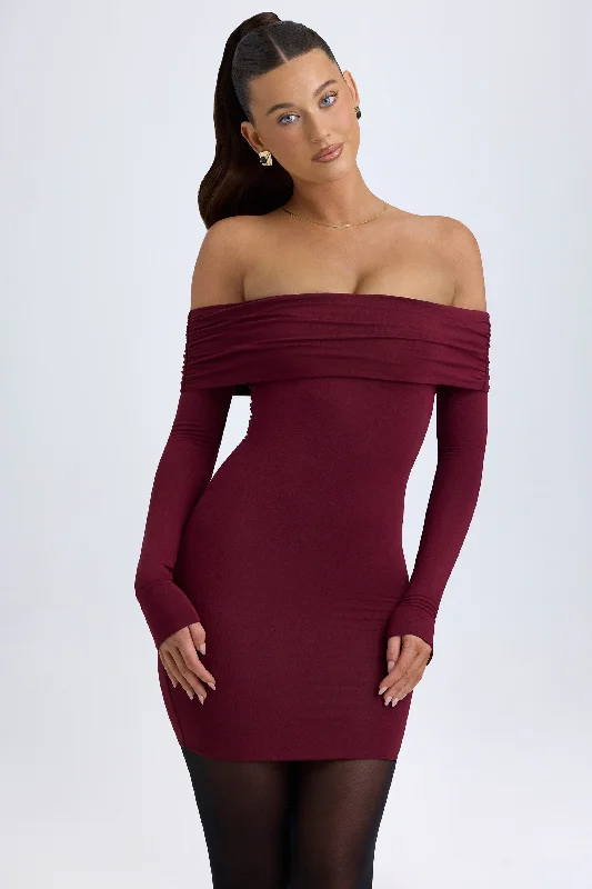 Today Only Modal Off-Shoulder Mini Dress in Wine Red