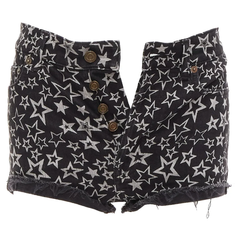 Break Fashion Norms Saint Laurent Star Print Cotton Denim Mini Hot Shorts