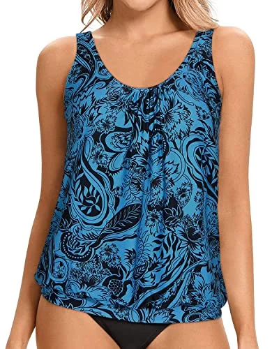 Mid Season Sale Athletic Style Tankini Swim Top Adjustable Straps For Women-Blue Paisley