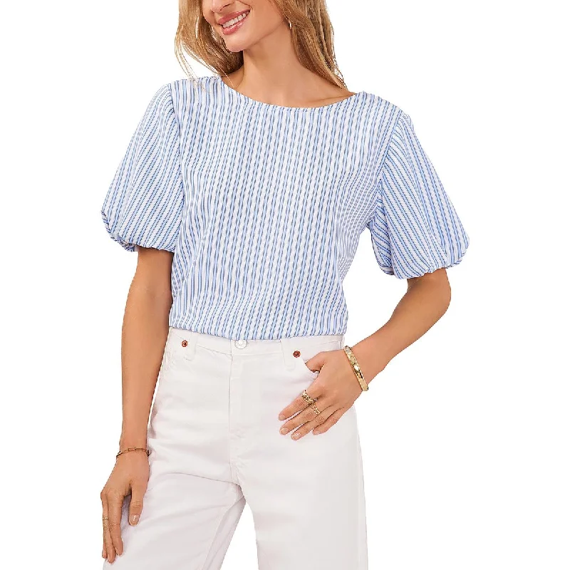 Wardrobe Refresh Womens Striped Puff Sleeve Blouse