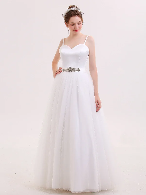 High End Women's Wear Spaghetti Strap Bride Gown with Sash-Ivory