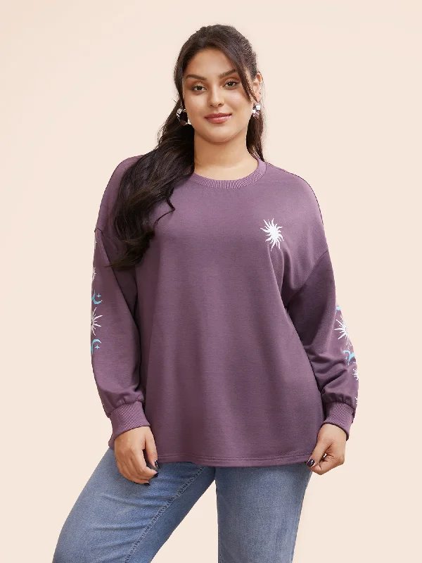 Boho - Chic Festival - Ready Style Moon & Star Drop Shoulder Sweatshirt