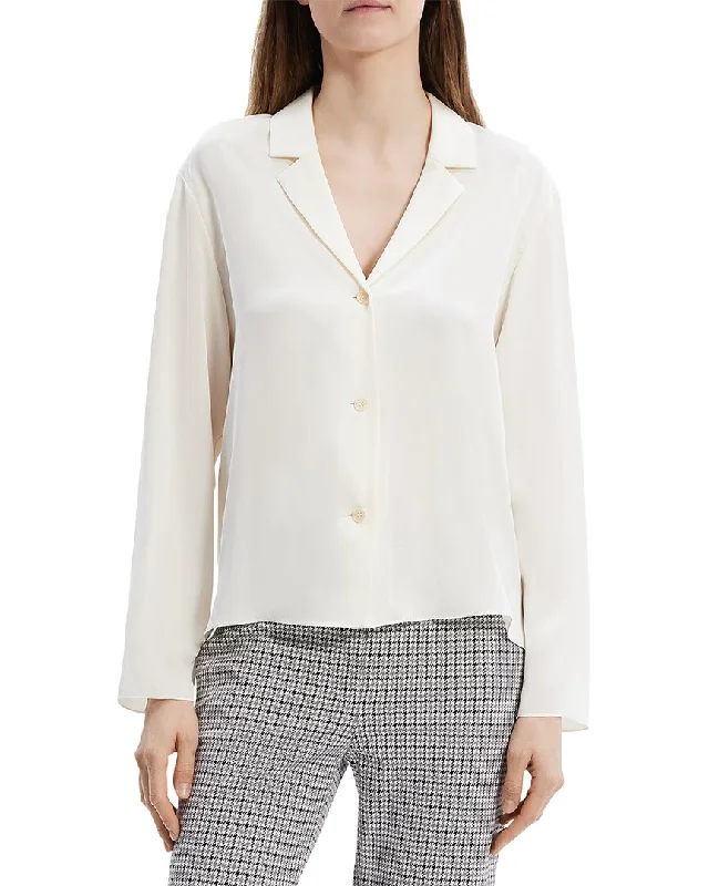 High End Fashion Theory Lapel Collar Silk Blouse