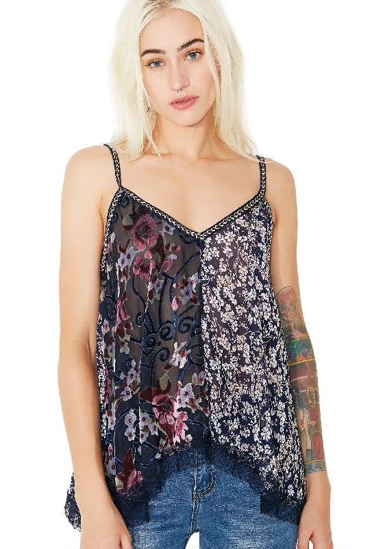 Bold Fashion Vines Intertwined Velvet Floral Tank