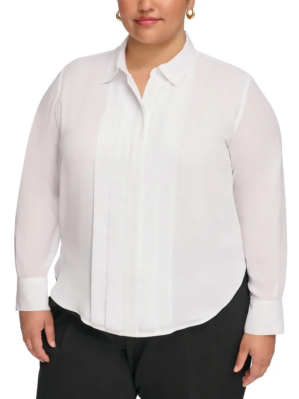 Limited Time Deal Plus Womens Pleated Office Blouse