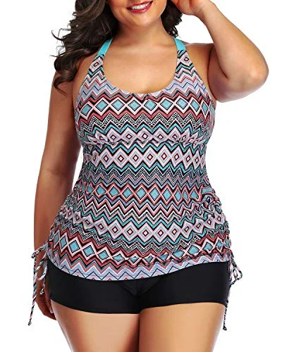 Save On Classic Elegant Styles Adjustable Shoulder Straps Tankini Swimsuit Shorts-Black Tribal