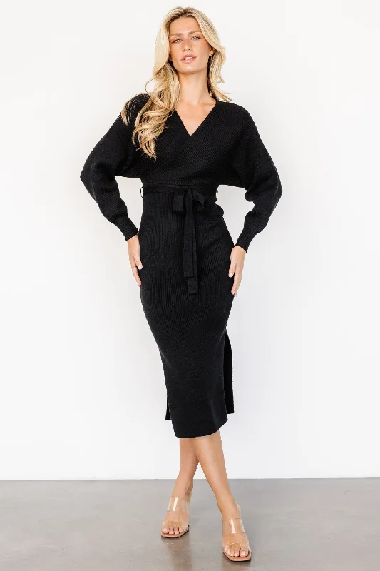 Everyday Fashion Sammi Faux Wrap Dress | Black