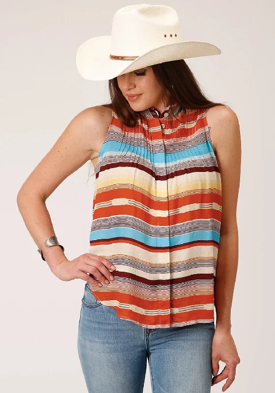 Athleisure Wear Special Offer Stetson Womens Sunset Serape Multi-Color 100% Rayon S/L Blouse