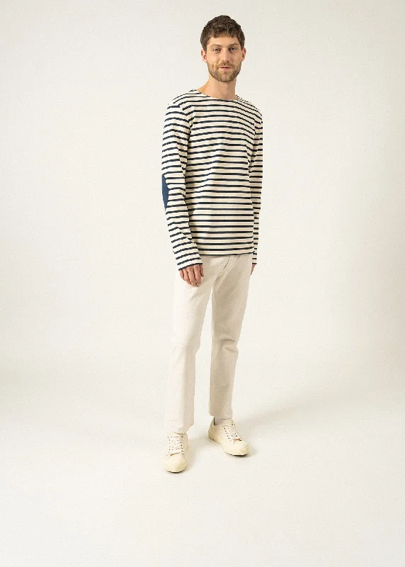 Flash Sales Méridien iconic sailor striped shirt with plain elbow patches - in thick cotton jersey (ECRU/MARINE/MARINE)