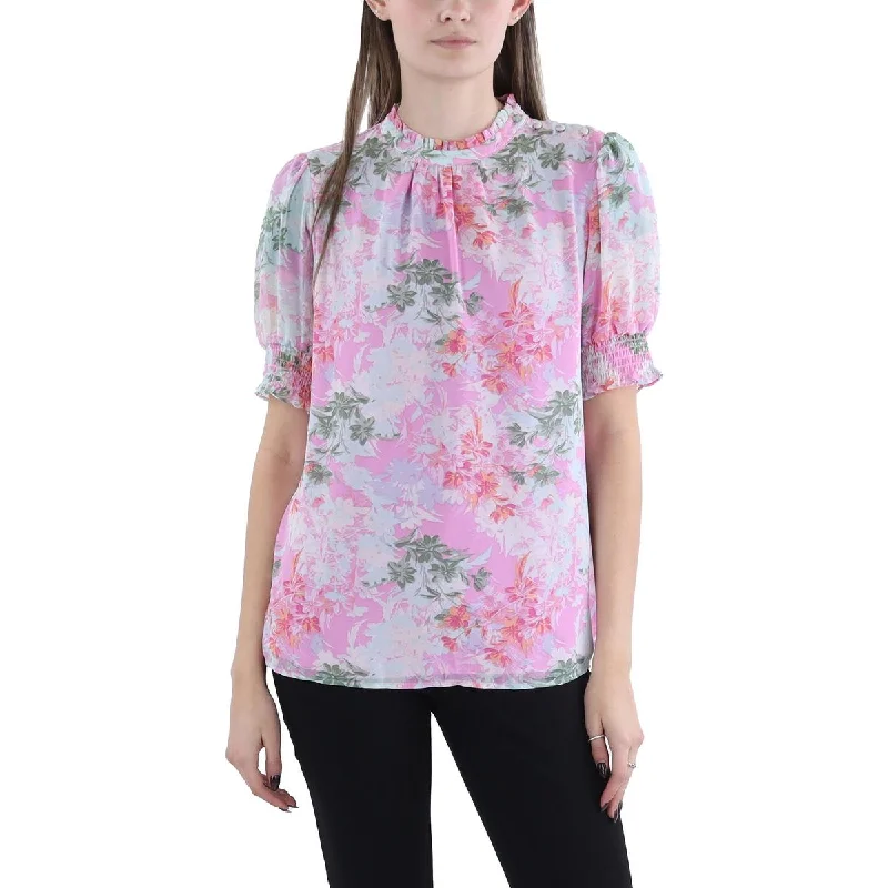 Style Upgrade Womens Floral Print Puff Sleeve Blouse