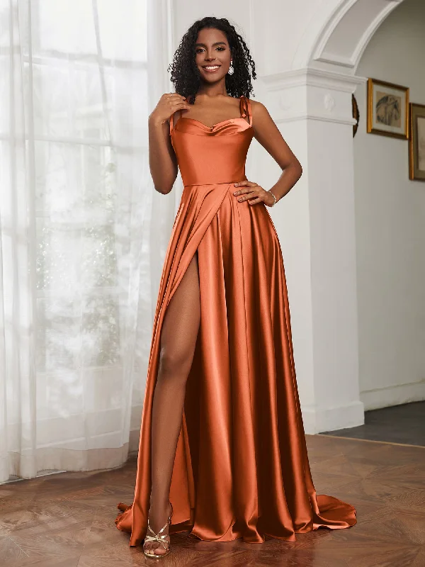 Redefining Women's Fashion Cowl Neck A-Line Dress With Slit Rust