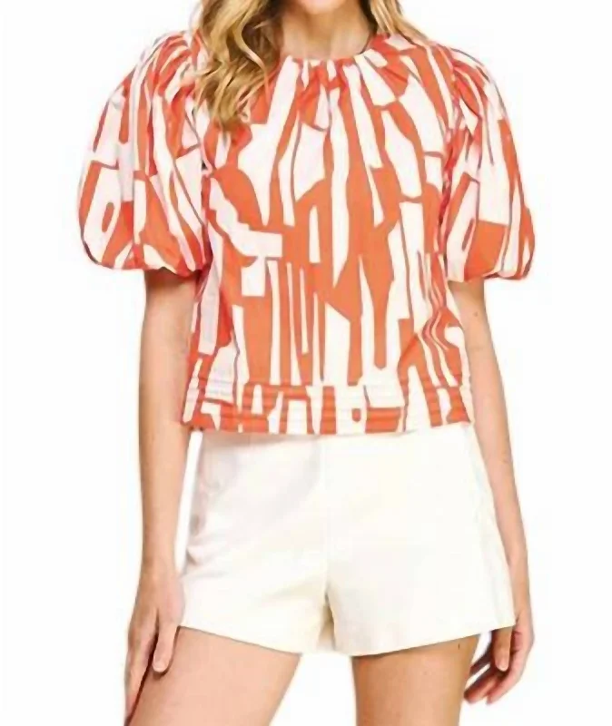 Trendy Threads Back Buttondown Blouse In Orange/ivory