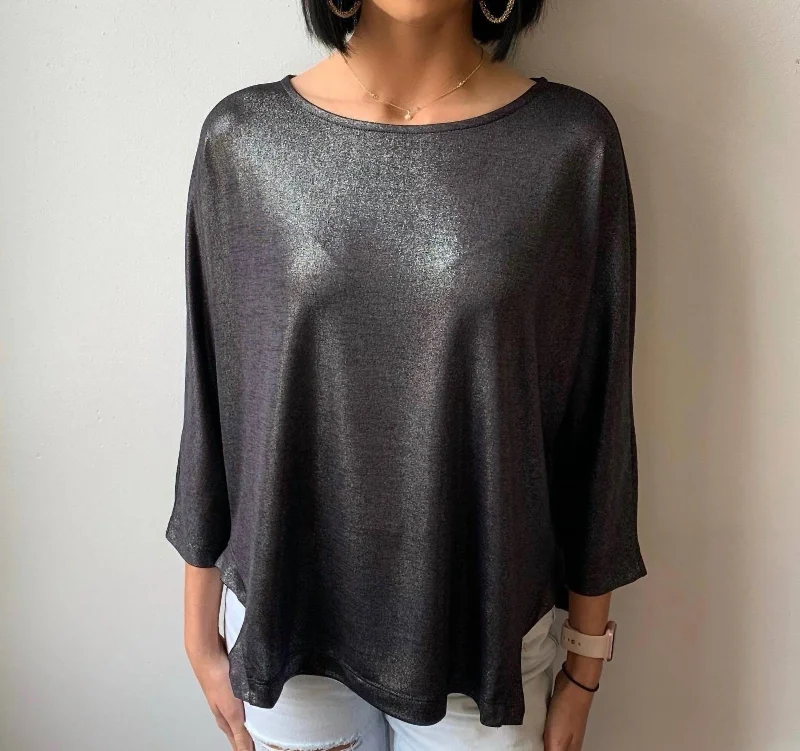 Elevate Your Wardrobe High Side Relaxed Blouse In Blue Shimmer