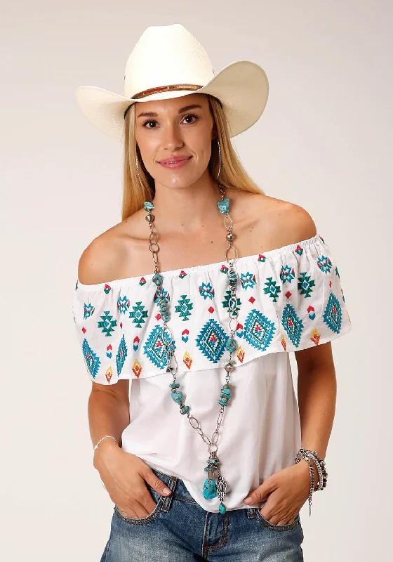 Trendy Street Style Stetson Womens Bright Schiffli Lawn White 100% Cotton S/L Blouse