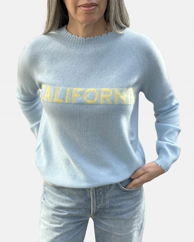 Feminine Elegance California Custom Frayed Crew Sweatshirt In Cielo Sun