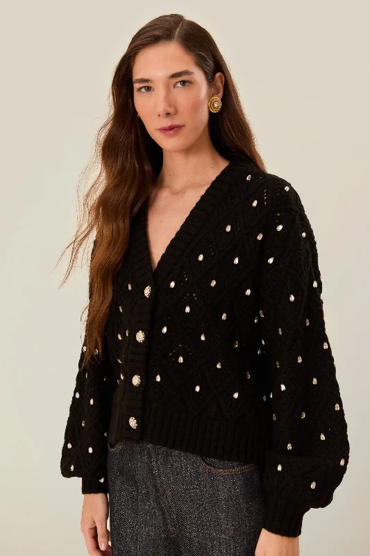 Relaxed Style Black Lace Knit Sweater