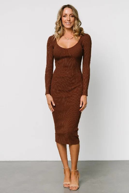 Casual Fashion Eve Ribbed Midi Dress | Brown