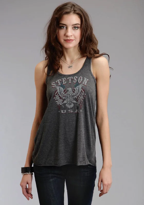 Glamorous Evening Wear Stetson Womens Vintage Eagle Grey 100% Cotton S/L Tank Top