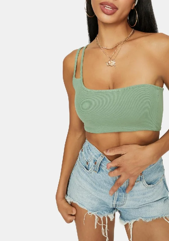 Trendy Women's Wear Jade State Of Mind One Shoulder Crop Tank