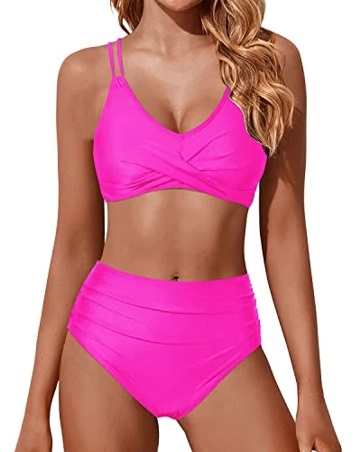 You'Ll Love Us Because Push Up Wrap High Leg Cheeky Cutout Bikini Bottom-Neon Pink