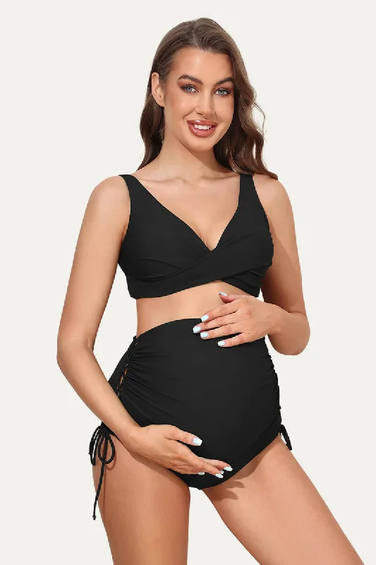 Relaxed Style Wrap Front Lace Up Maternity Bikini Swimsuit | Adjustable Side Tie Bottom