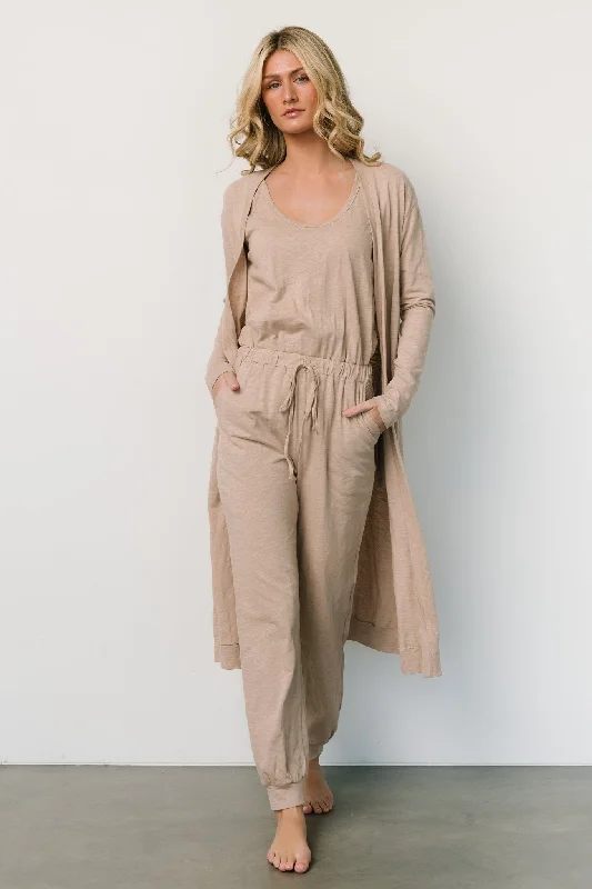 Elegant Simplicity Wardrobe Janae Jumpsuit + Cardigan Set | Oatmeal